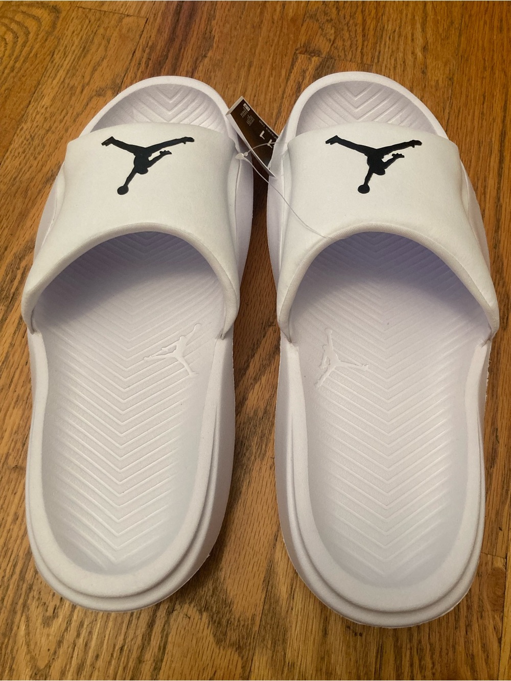 Jordan White Slide Sandals with Black Jumpman Logo - Picture 7 of 7